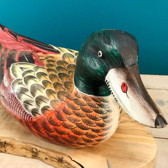 VINTAGE Wood Duck Decoy Hand-Painted Bright Colors Distressed Rustic Cabin Decor - Picture 11 of 11
